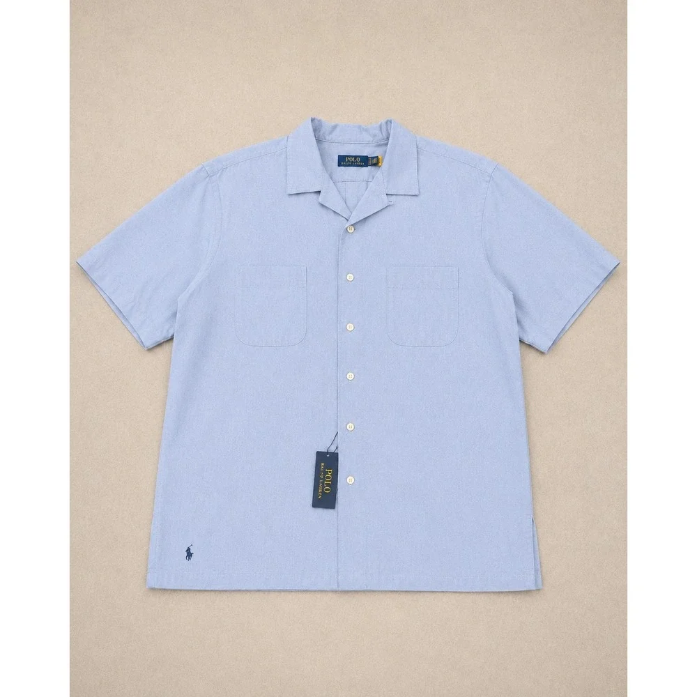 NWT Polo Ralph Lauren Big & Tall 2XLT Oxford Camp Shirt Light Blue Short Sleeve